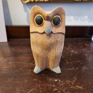 Rustic Wooden Owl Sculpture - Brown